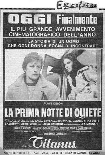 La prima notte di quieta : manifesto un po' rètro, per un film un po' rètro.