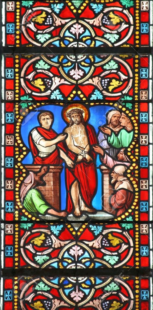 -Vetrata-nella-cattedrale-St-Samson-Dol-de-Bretagne-Francia-raffigurante-una-scena-biblica-Ponzio-Pil-Archivio-Fotografico